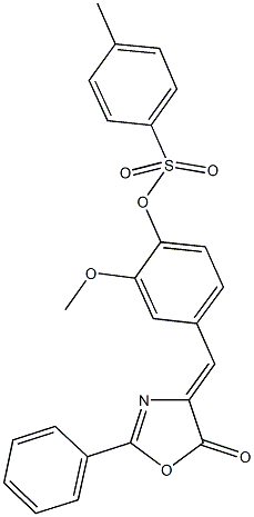 2-methoxy-4-[(5-oxo-2-phenyl-1,3-oxazol-4(5H)-ylidene)methyl]phenyl 4-methylbenzenesulfonate Struktur