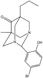 2-(5-bromo-2-hydroxyphenyl)-5-methyl-7-propyl-1,3-diazatricyclo[3.3.1.1~3,7~]decan-6-one Struktur