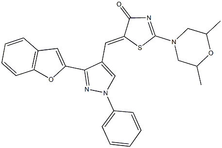 5-{[3-(1-benzofuran-2-yl)-1-phenyl-1H-pyrazol-4-yl]methylene}-2-(2,6-dimethyl-4-morpholinyl)-1,3-thiazol-4(5H)-one Struktur