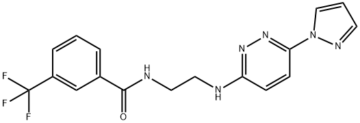 N-(2-{[6-(1H-pyrazol-1-yl)-3-pyridazinyl]amino}ethyl)-3-(trifluoromethyl)benzamide Struktur