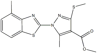 methyl 5-methyl-1-(4-methyl-1,3-benzothiazol-2-yl)-3-(methylsulfanyl)-1H-pyrazole-4-carboxylate Struktur