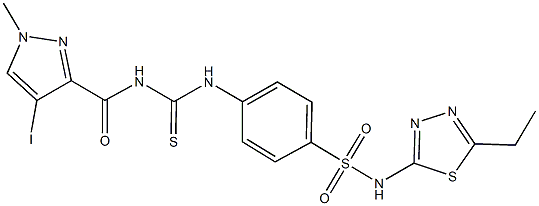 N-(5-ethyl-1,3,4-thiadiazol-2-yl)-4-[({[(4-iodo-1-methyl-1H-pyrazol-3-yl)carbonyl]amino}carbothioyl)amino]benzenesulfonamide Struktur