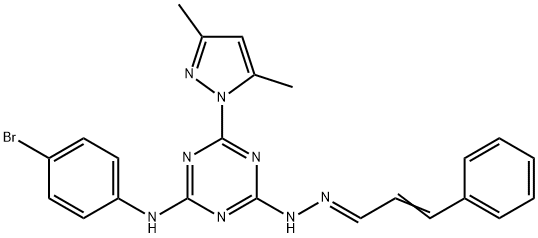 3-phenylacrylaldehyde [4-(4-bromoanilino)-6-(3,5-dimethyl-1H-pyrazol-1-yl)-1,3,5-triazin-2-yl]hydrazone Struktur