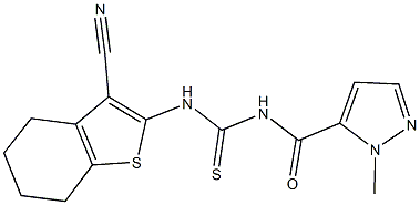 N-(3-cyano-4,5,6,7-tetrahydro-1-benzothien-2-yl)-N'-[(1-methyl-1H-pyrazol-5-yl)carbonyl]thiourea Struktur