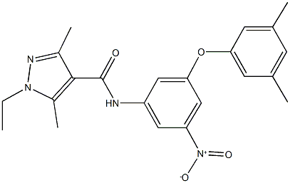 N-{3-(3,5-dimethylphenoxy)-5-nitrophenyl}-1-ethyl-3,5-dimethyl-1H-pyrazole-4-carboxamide Struktur