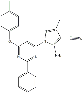 5-amino-3-methyl-1-[6-(4-methylphenoxy)-2-phenyl-4-pyrimidinyl]-1H-pyrazole-4-carbonitrile Struktur