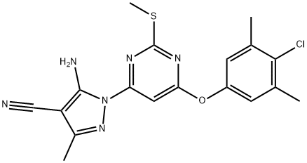 5-amino-1-[6-(4-chloro-3,5-dimethylphenoxy)-2-(methylsulfanyl)-4-pyrimidinyl]-3-methyl-1H-pyrazole-4-carbonitrile Struktur