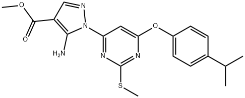 methyl 5-amino-1-[6-(4-isopropylphenoxy)-2-(methylsulfanyl)-4-pyrimidinyl]-1H-pyrazole-4-carboxylate Struktur