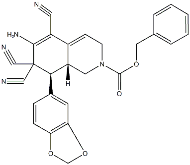 benzyl 6-amino-8-(1,3-benzodioxol-5-yl)-5,7,7-tricyano-3,7,8,8a-tetrahydroisoquinoline-2(1H)-carboxylate Struktur