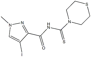 4-iodo-1-methyl-N-(4-thiomorpholinylcarbothioyl)-1H-pyrazole-3-carboxamide Struktur