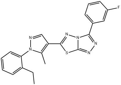 6-[1-(2-ethylphenyl)-5-methyl-1H-pyrazol-4-yl]-3-(3-fluorophenyl)[1,2,4]triazolo[3,4-b][1,3,4]thiadiazole Struktur