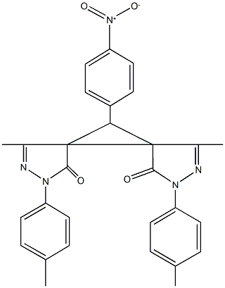 11-{4-nitrophenyl}-4,10-dimethyl-2,8-bis(4-methylphenyl)-2,3,8,9-tetraazadispiro[4.0.4.1]undeca-3,9-diene-1,7-dione Struktur