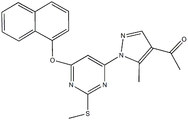 1-{5-methyl-1-[2-(methylsulfanyl)-6-(1-naphthyloxy)-4-pyrimidinyl]-1H-pyrazol-4-yl}ethanone Struktur