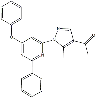 1-[5-methyl-1-(6-phenoxy-2-phenyl-4-pyrimidinyl)-1H-pyrazol-4-yl]ethanone Struktur