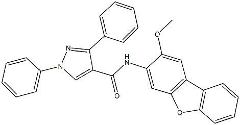 N-(2-methoxydibenzo[b,d]furan-3-yl)-1,3-diphenyl-1H-pyrazole-4-carboxamide Struktur