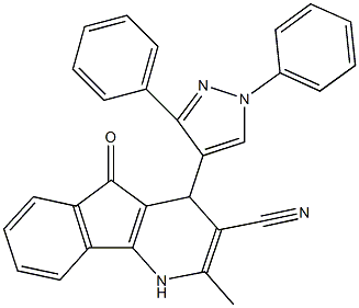 4-(1,3-diphenyl-1H-pyrazol-4-yl)-2-methyl-5-oxo-4,5-dihydro-1H-indeno[1,2-b]pyridine-3-carbonitrile Struktur