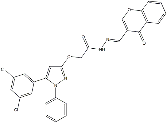 2-{[5-(3,5-dichlorophenyl)-1-phenyl-1H-pyrazol-3-yl]oxy}-N'-[(4-oxo-4H-chromen-3-yl)methylene]acetohydrazide Struktur