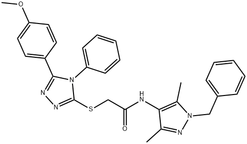 N-(1-benzyl-3,5-dimethyl-1H-pyrazol-4-yl)-2-{[5-(4-methoxyphenyl)-4-phenyl-4H-1,2,4-triazol-3-yl]sulfanyl}acetamide Struktur