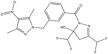 3,5-bis(difluoromethyl)-1-[3-({4-nitro-3,5-dimethyl-1H-pyrazol-1-yl}methyl)benzoyl]-4,5-dihydro-1H-pyrazol-5-ol Struktur