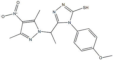 3-(1-{4-nitro-3,5-dimethyl-1H-pyrazol-1-yl}ethyl)-4-(4-methoxyphenyl)-5-sulfanyl-4H-1,2,4-triazole Struktur