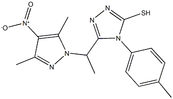 3-(1-{4-nitro-3,5-dimethyl-1H-pyrazol-1-yl}ethyl)-4-(4-methylphenyl)-5-sulfanyl-4H-1,2,4-triazole Struktur