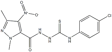 N-(4-chlorophenyl)-2-({4-nitro-1,3-dimethyl-1H-pyrazol-5-yl}carbonyl)hydrazinecarbothioamide Struktur