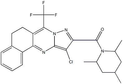 11-chloro-7-(trifluoromethyl)-10-[(2,4,6-trimethyl-1-piperidinyl)carbonyl]-5,6-dihydrobenzo[h]pyrazolo[5,1-b]quinazoline Struktur