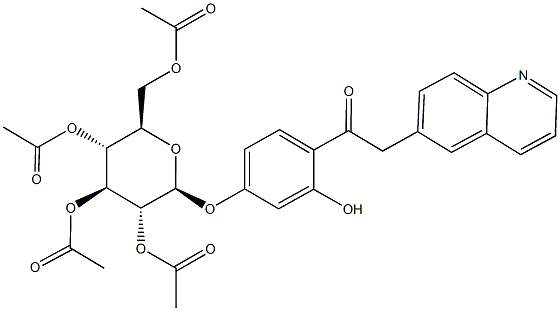 3,5-bis(acetyloxy)-2-[(acetyloxy)methyl]-6-[3-hydroxy-4-(6-quinolinylacetyl)phenoxy]tetrahydro-2H-pyran-4-yl acetate Struktur