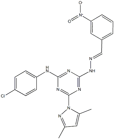 3-nitrobenzaldehyde [4-(4-chloroanilino)-6-(3,5-dimethyl-1H-pyrazol-1-yl)-1,3,5-triazin-2-yl]hydrazone Struktur