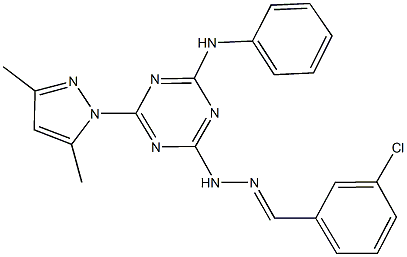 3-chlorobenzaldehyde [4-anilino-6-(3,5-dimethyl-1H-pyrazol-1-yl)-1,3,5-triazin-2-yl]hydrazone Struktur