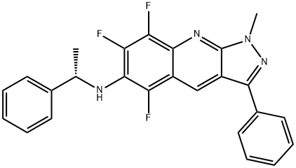 N-(1-phenylethyl)-N-(5,7,8-trifluoro-1-methyl-3-phenyl-1H-pyrazolo[3,4-b]quinolin-6-yl)amine Struktur