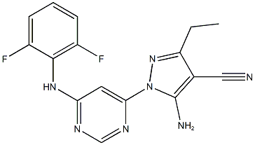 5-amino-1-[6-(2,6-difluoroanilino)-4-pyrimidinyl]-3-ethyl-1H-pyrazole-4-carbonitrile Struktur