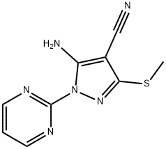 5-amino-3-(methylsulfanyl)-1-(2-pyrimidinyl)-1H-pyrazole-4-carbonitrile Struktur