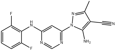 5-amino-1-[6-(2,6-difluoroanilino)-4-pyrimidinyl]-3-methyl-1H-pyrazole-4-carbonitrile Struktur