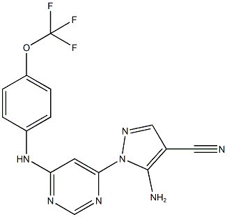 5-amino-1-{6-[4-(trifluoromethoxy)anilino]-4-pyrimidinyl}-1H-pyrazole-4-carbonitrile Struktur