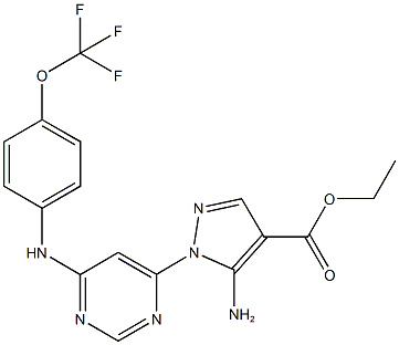 ethyl 5-amino-1-{6-[4-(trifluoromethoxy)anilino]-4-pyrimidinyl}-1H-pyrazole-4-carboxylate Struktur