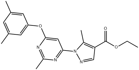 ethyl 1-[6-(3,5-dimethylphenoxy)-2-methyl-4-pyrimidinyl]-5-methyl-1H-pyrazole-4-carboxylate Struktur