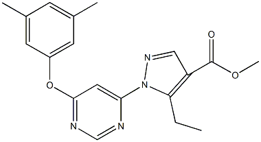 methyl 1-[6-(3,5-dimethylphenoxy)-4-pyrimidinyl]-5-ethyl-1H-pyrazole-4-carboxylate Struktur