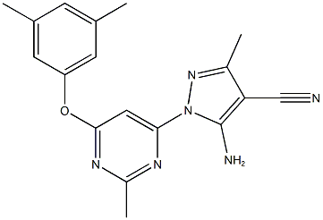 5-amino-1-[6-(3,5-dimethylphenoxy)-2-methyl-4-pyrimidinyl]-3-methyl-1H-pyrazole-4-carbonitrile Struktur