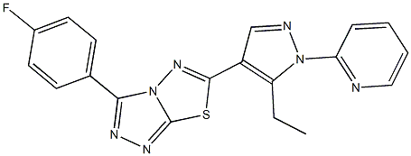 6-[5-ethyl-1-(2-pyridinyl)-1H-pyrazol-4-yl]-3-(4-fluorophenyl)[1,2,4]triazolo[3,4-b][1,3,4]thiadiazole Struktur