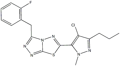 6-(4-chloro-1-methyl-3-propyl-1H-pyrazol-5-yl)-3-(2-fluorobenzyl)[1,2,4]triazolo[3,4-b][1,3,4]thiadiazole Struktur