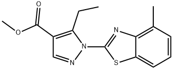 methyl 5-ethyl-1-(4-methyl-1,3-benzothiazol-2-yl)-1H-pyrazole-4-carboxylate Struktur