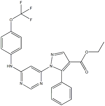 ethyl 5-phenyl-1-{6-[4-(trifluoromethoxy)anilino]-4-pyrimidinyl}-1H-pyrazole-4-carboxylate Struktur