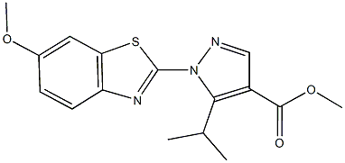 methyl 5-isopropyl-1-(6-methoxy-1,3-benzothiazol-2-yl)-1H-pyrazole-4-carboxylate Struktur