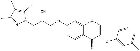 7-[2-hydroxy-3-(3,4,5-trimethyl-1H-pyrazol-1-yl)propoxy]-3-(3-methylphenoxy)-4H-chromen-4-one Struktur