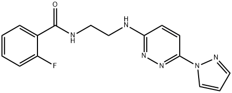 2-fluoro-N-(2-{[6-(1H-pyrazol-1-yl)-3-pyridazinyl]amino}ethyl)benzamide Struktur