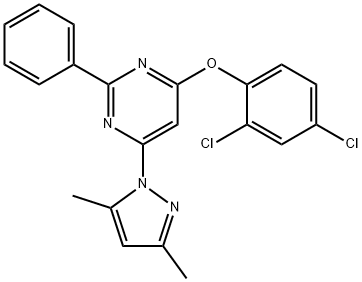 4-(2,4-dichlorophenoxy)-6-(3,5-dimethyl-1H-pyrazol-1-yl)-2-phenylpyrimidine Struktur