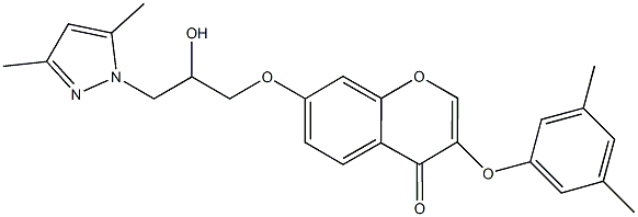 3-(3,5-dimethylphenoxy)-7-[3-(3,5-dimethyl-1H-pyrazol-1-yl)-2-hydroxypropoxy]-4H-chromen-4-one Struktur