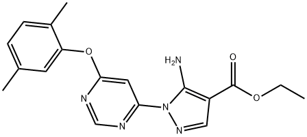 ethyl 5-amino-1-[6-(2,5-dimethylphenoxy)-4-pyrimidinyl]-1H-pyrazole-4-carboxylate Struktur