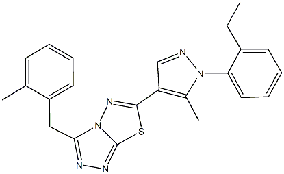 6-[1-(2-ethylphenyl)-5-methyl-1H-pyrazol-4-yl]-3-(2-methylbenzyl)[1,2,4]triazolo[3,4-b][1,3,4]thiadiazole Struktur